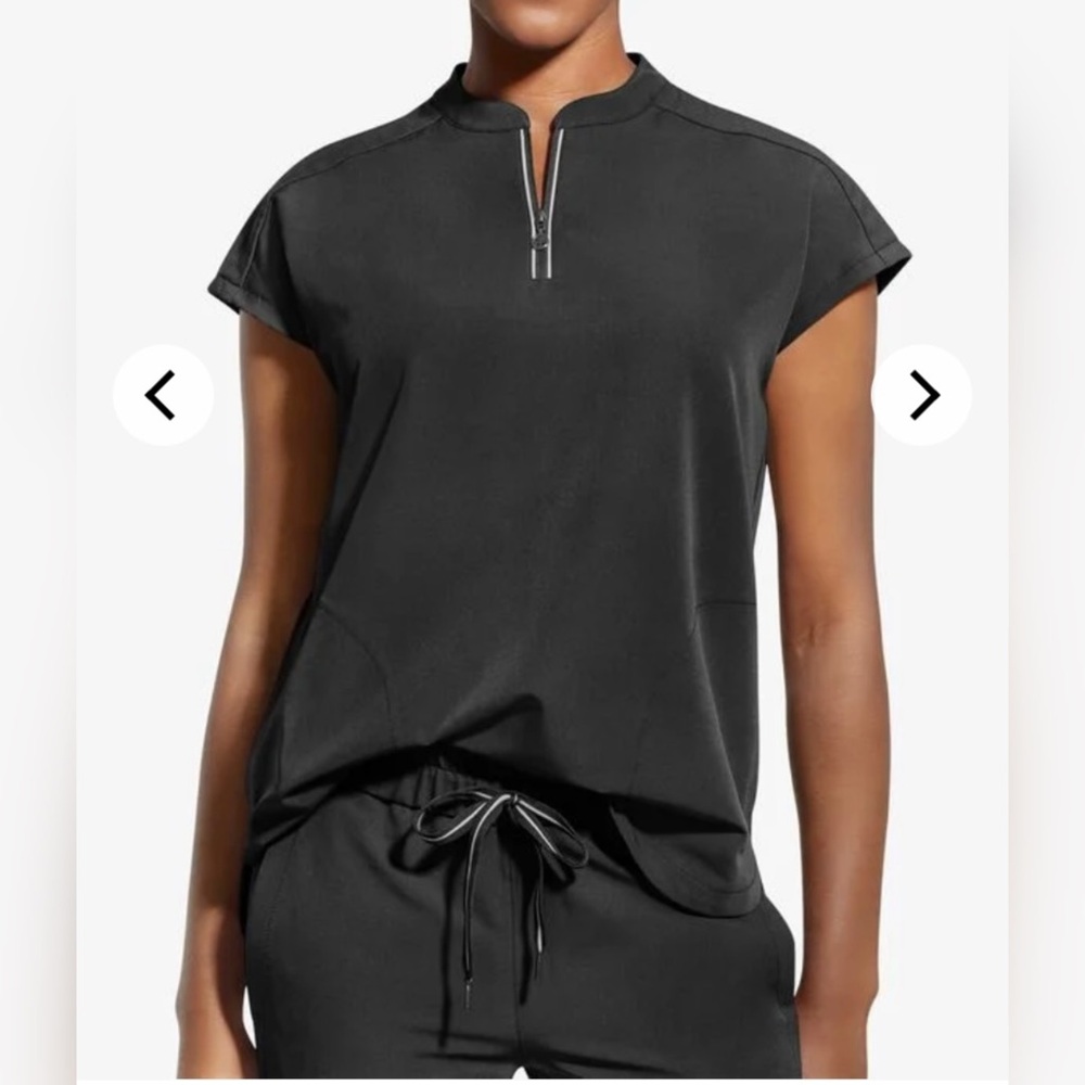 Healing Hands 360 Scrubs Top Women's Black Zip-Up Shirt Large Y2K